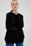 Kadın Kazak-Siyah Oversize Bisiklet Yaka Kadın Kazak 2345-rulem