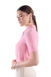 Kadın Kazak-Yaka Düğme Detay Kısa Kol Kazak 24154 Pembe -rulem