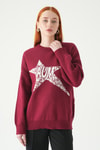 Kadın Kazak-Yıldız Baskılı Oversize Kazak 2474 Bordo-Ekru -rulem