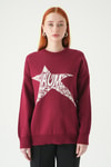 Kadın Kazak-Yıldız Baskılı Oversize Kazak 2474 Bordo-Ekru -rulem