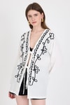 Kadın Kimono-Beyaz Keten Görümümlü %100 Pamuk İşlemeli Kimono 4811A-rulem