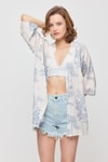 Kadın Kimono-Çiçekli Kısa Kol Kimono 4441A Mavi -rulem