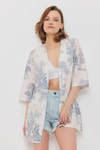 Kadın Kimono-Çiçekli Kısa Kol Kimono 4441A Mavi -rulem