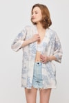 Kadın Kimono-Çiçekli Kısa Kol Kimono 4441A Mavi -rulem