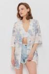 Kadın Kimono-Çiçekli Kısa Kol Kimono 4441A Mavi -rulem