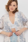 Kadın Kimono-Çiçekli Kısa Kol Kimono 4441A Mavi -rulem