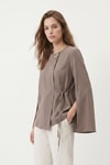 Kadın Kimono-Geniş Kollu Yandan Bağlamalı Broşlu Kimono 6085 Vizon -rulem