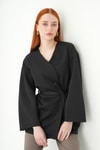 Kadın Kimono-Kuşaklı Geniş Kol Kimono 3068A Siyah -rulem