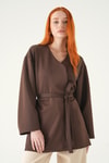 Kadın Kimono-Kuşaklı Geniş Kol Kimono 3068A Kahve -rulem