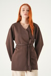 Kadın Kimono-Kuşaklı Geniş Kol Kimono 3068A Kahve -rulem