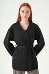 Kadın Kimono-Kuşaklı Geniş Kol Kimono 3068A Siyah -rulem