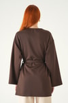 Kadın Kimono-Kuşaklı Geniş Kol Kimono 3068A Kahve -rulem