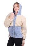 Kadın Mont-Kapüşonlu Kot Detay Peluş Mont 9063 Taş -rulem