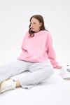 Kadın Pamuklu İçi Polarlı Oversize Yuvarlak Yakalı Pembe Sweatshirt 9152M