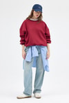 Kadın Pamuklu İçi Polarlı Oversize Yuvarlak Yakalı Bordo Sweatshirt 9152M