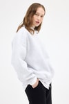 Kadın Pamuklu İçi Polarlı Oversize Yuvarlak Yakalı Karmelanj Sweatshirt 9152M