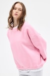 Kadın Pamuklu İçi Polarlı Oversize Yuvarlak Yakalı Pembe Sweatshirt 9152M