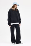 Kadın Pamuklu İçi Polarlı Oversize Yuvarlak Yakalı Siyah Sweatshirt 9152M