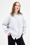 Kadın Pamuklu İçi Polarlı Oversize Yuvarlak Yakalı Karmelanj Sweatshirt 9152M
