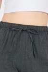 Kadın Pantolon-Antrasit Pamuklu Bel Lastikli Wide Leg/Bol Paça Pantolon 4754A-rulem