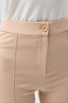 Kadın Pantolon-Bej Straight/Düz Kesim Yüksek Bel Nervür Dikişli Örme Pantolon TCR-6873A-rulem