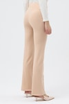 Kadın Pantolon-Bej Straight/Düz Kesim Yüksek Bel Nervür Dikişli Örme Pantolon TCR-6873A-rulem
