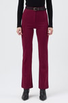 Kadın Pantolon-Bordo Straight/Düz Kesim Yüksek Bel Nervür Dikişli Örme Pantolon TCR-6873A-rulem