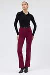 Kadın Pantolon-Bordo Straight/Düz Kesim Yüksek Bel Nervür Dikişli Örme Pantolon TCR-6873A-rulem