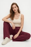 Kadın Pantolon-Cepsiz Geniş  Pantolon 3651 Bordo -rulem