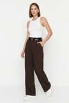 Kadın Pantolon-Çift Kemerli Pantolon 8413A Kahve -rulem