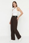 Kadın Pantolon-Çift Kemerli Pantolon 8413A Kahve -rulem