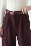 Kadın Pantolon-Çift Pile Detay Kemerli Pantolon 5009 Bordo -rulem