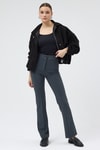 Kadın Pantolon-Füme Straight/Düz Kesim Yüksek Bel Nervür Dikişli Örme Pantolon TCR-6873A-rulem