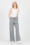 Kadın Pantolon-Gri Pamuklu Bel Lastikli Wide Leg/Bol Paça Pantolon 4754A-rulem