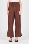 Kadın Pantolon-Kahve Pamuklu Bel Lastikli Wide Leg/Bol Paça Pantolon 4754A-rulem