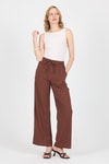 Kadın Pantolon-Kahve Pamuklu Bel Lastikli Wide Leg/Bol Paça Pantolon 4754A-rulem