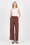 Kadın Pantolon-Kahve Pamuklu Bel Lastikli Wide Leg/Bol Paça Pantolon 4754A-rulem