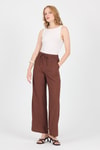 Kadın Pantolon-Kahve Pamuklu Bel Lastikli Wide Leg/Bol Paça Pantolon 4754A-rulem
