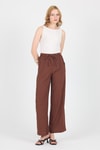 Kadın Pantolon-Kahve Pamuklu Bel Lastikli Wide Leg/Bol Paça Pantolon 4754A-rulem