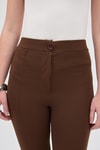 Kadın Pantolon-Kahve Straight/Düz Kesim Yüksek Bel Nervür Dikişli Örme Pantolon TCR-6873A-rulem