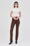 Kadın Pantolon-Kahve Straight/Düz Kesim Yüksek Bel Nervür Dikişli Örme Pantolon TCR-6873A-rulem