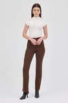 Kadın Pantolon-Kahve Straight/Düz Kesim Yüksek Bel Nervür Dikişli Örme Pantolon TCR-6873A-rulem