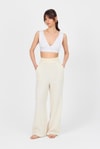 Kadın Pantolon-Natural Bel Lastikli Müslin Keten Bol Paça Pantolon 4719A-rulem
