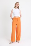 Kadın Pantolon-Orange Beli Lastikli Bol Paça Dokuma Pantolon 4284-1-rulem