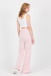 Kadın Pantolon-Pembe Beli Lastikli Çizgili Geniş Paça Dokuma Pantolon 4098-rulem