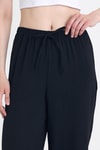 Kadın Pantolon-Siyah Beli Lastikli Bol Paça Dokuma Pantolon 4284-1-rulem