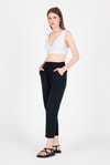 Kadın Pantolon-Siyah Müslin %100 Pamuk Beli Lastikli Pantolon 8055A-rulem