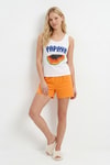 Kadın Pijama Takımı-Şortlu Pijama Takımı Papaya Desenli 0417 Orange -rulem