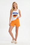 Kadın Pijama Takımı-Şortlu Pijama Takımı Papaya Desenli 0417 Orange -rulem