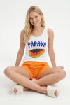 Kadın Pijama Takımı-Şortlu Pijama Takımı Papaya Desenli 0417 Orange -rulem
